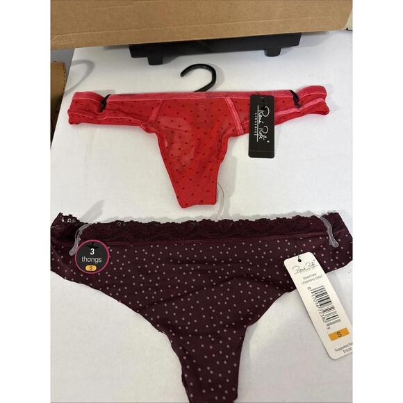 NWT 2 Pair Rene Rofe Small Thongs Panties Polka Dot Red Burgundy New - Picture 1 of 4